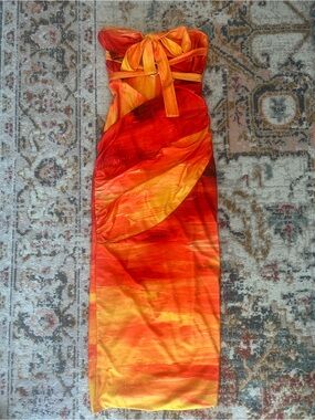 Farai London Strapless Orange and Red Ombre Maxi Cover-Up